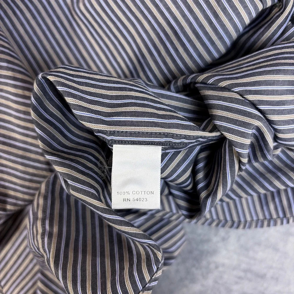 Banana Republic Button Down Shirt Mens L Grey Striped Slim Fit Italian Fabric